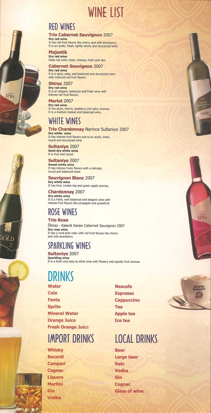 wine menu with description